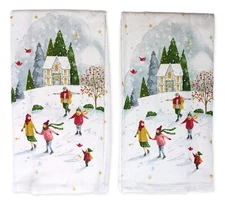 Set of 2 MAGICAL WINTERLAND Home Scene Terry Kitchen Towels by Kay Dee Designs
