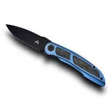 CMB Made Knives Knight Folding Knife 3.74" M390 Blade Blue Titanium/CF Handle