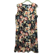 Cottagecore Sundress Women Size Large Black Floral Back Zip Sleeveless