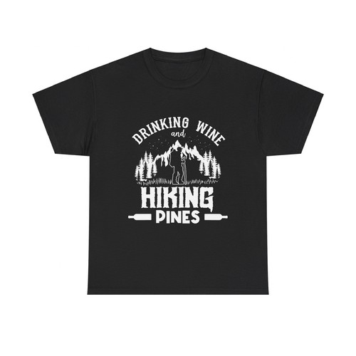 Drinking Wine and Hiking Pines Unisex Heavy Cotton Tee - Picture 6 of 49