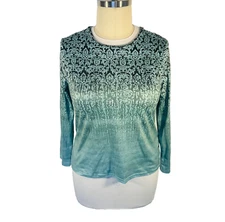 Nora Cora - Womens L Long Sleeve Tee Shirt Ombre Damask Print Round Neck