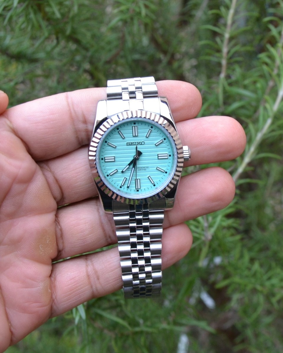 Seiko SNXJ Oyster Automatic Watch Tiffany Turquoise Blue