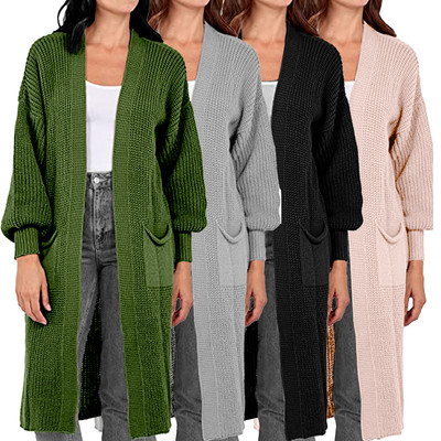 NEU Damen weicher Strick BALLONÄRMEL Damen Long Line Tasche Pullover offen CARDIGAN