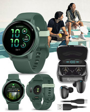 Garmin Vivoactive 6 Health  Fitness GPS Smartwatch AMOLED Green w/Black EarBuds