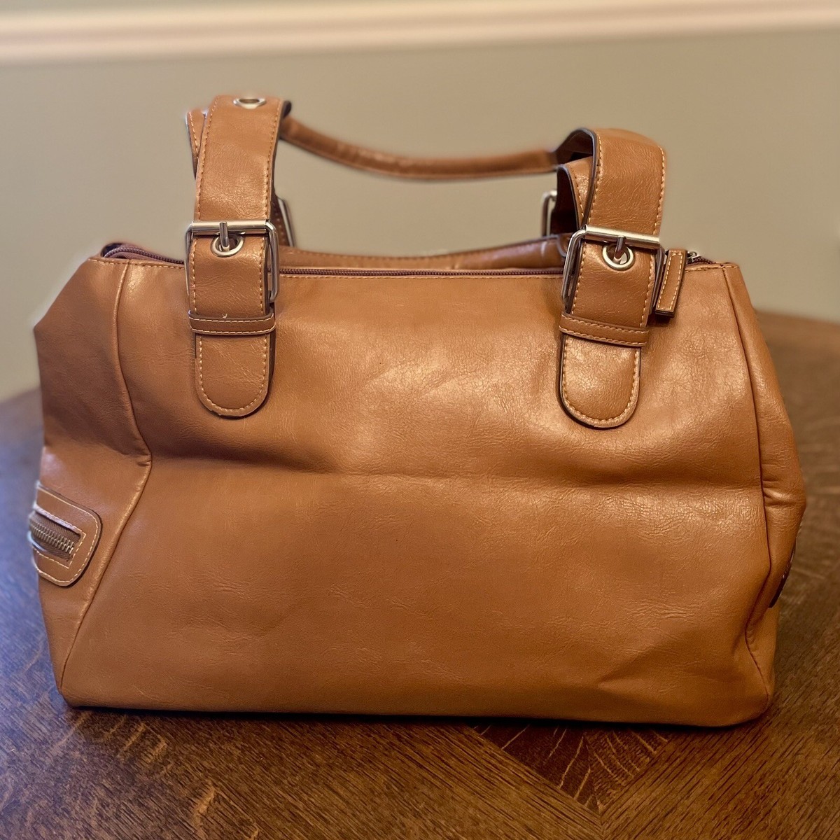 Aldo Toffee Brown Vegan Leather Handbag Zipper Adjustable Buckle