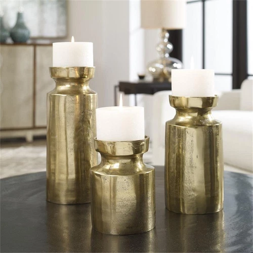 Uttermost Amina Aluminum and Wax Candleholder in Antique Brass (Set of 3) - Picture 4 of 4