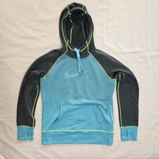 Nike Womens M Therma Fit Hoodie Blue Aqua Gray Dots Hoodie Pullover Sweatshirt