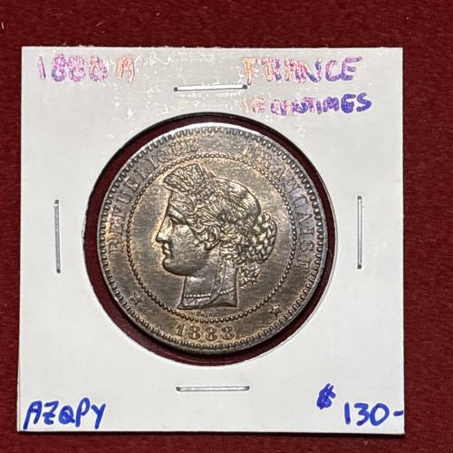 1888 A France 10 Centimes  Choice Copper Lovely Eye Appeal. Free Shipping - Bild 2 von 10