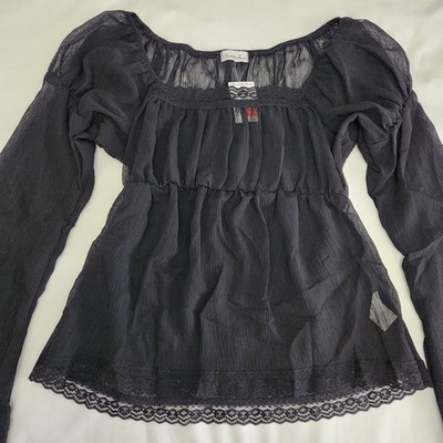 Charlotte Russe Sheer Black Long Sleeve Peasant Top Milkmaid Y2k Size M |  eBay