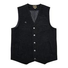 Wyoming Traders Mens S 100% Virgin Wool Black Western Cowboy Button Vest Pockets