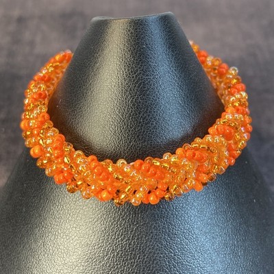 Lovely Peyote and Angular Stitched Multi/Orange Beaded 6 3/4'' Bracelet, Handmade