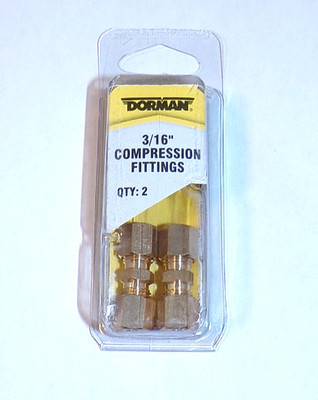 2-Pack - Brass Compression Fittings - Union - 3/16'' - Dorman 785-302D - NIP