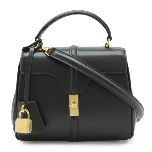 Celine Mini 16 Calfskin Handbag Gold Women Black One Size
