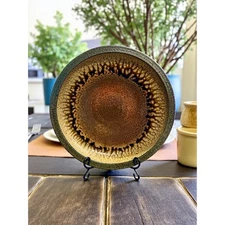 Large NC Studio Pottery Low Bowl-Centerpiece-Signed Tucker-Crater Glaze-Seagrove