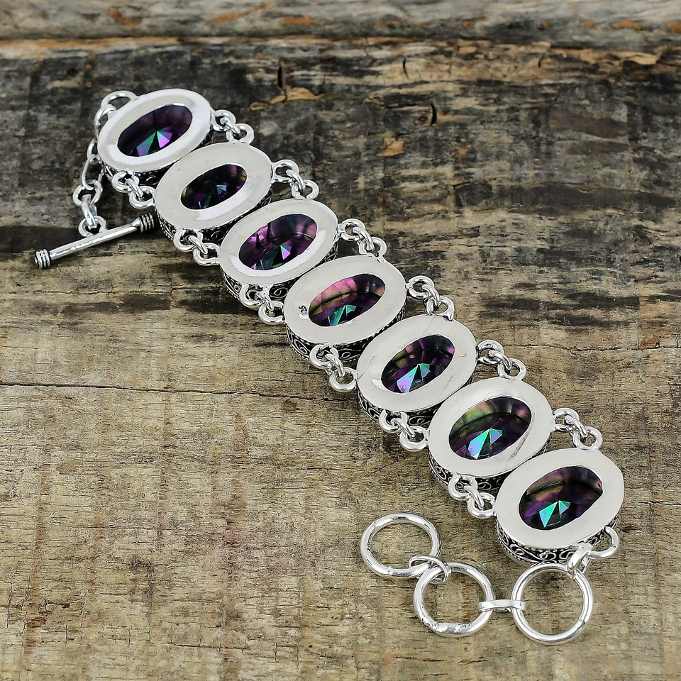 Topazio Mistico Gemma 925 Argento Sterling Mano Gioielli Collana Bracciale Set - Immagine 3 di 4
