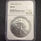 1995 U.S. $1 American Silver Eagle 1oz Coin NGC MS69