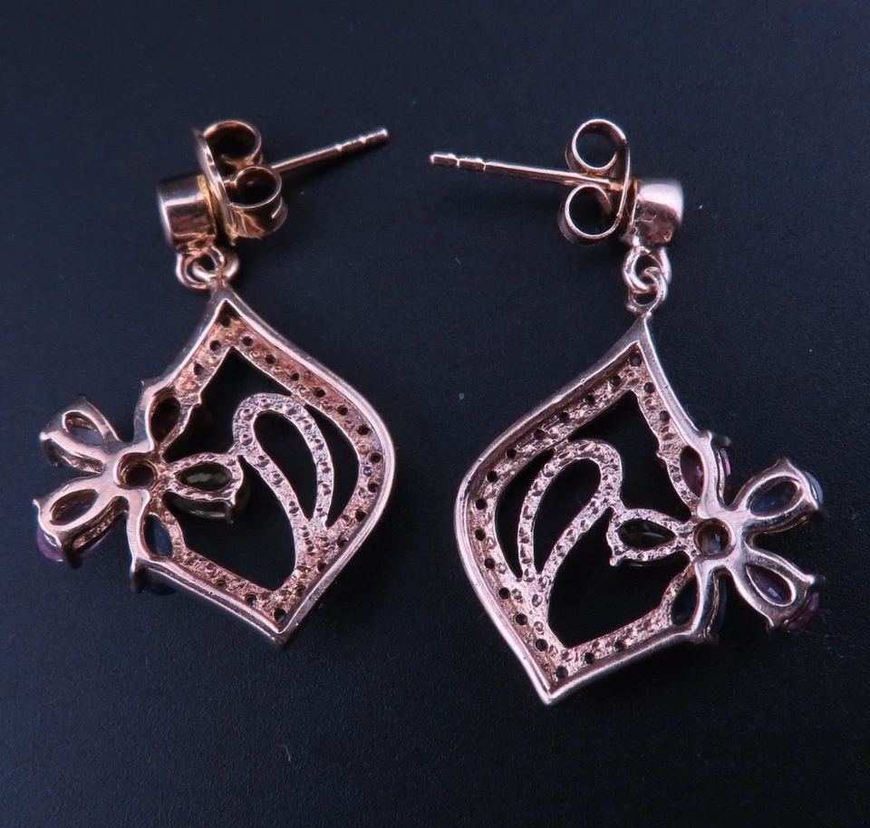 Traumhaft Schöne Ohrringe 925er Sterling Silber Steinbesatz Blume Bunt Boho Edel - Bild 2 von 4