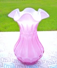 WONDERFUL VINTAGE Fenton Flute & Dot  PINK CASE GLASS Vase signed
