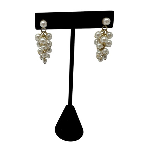 White / Ivory Faux Pearl Dangle Earrings Stud Back 1.5" Gold Tone - Picture 1 of 9
