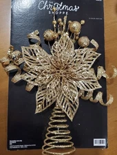 The Christmas Shoppe Gold Flower Ribbons + Glitter Balls Christmas Tree Topper