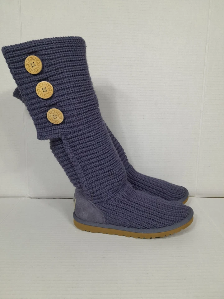 UGG Australia Classic Cardy Sweater Tall or Fold Knit Boots Women Sz  6 Blue - Image 2 of 4