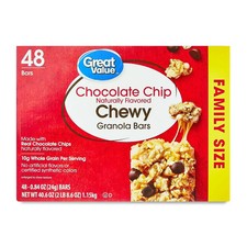 Great Value Chocolate Chip Chewy Granola Bars, Family Size, 0.84 oz, 48 Count