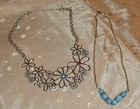 2 VTG Chokers 1 silver tone with flowers and 1 gold tone with 6 blue stones, NEW — photo 3