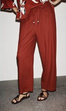 ZARA LINEN BLEND TROUSERS WITH BEADED DRAWSTRING BNWT SIZE S BRICK 8668/383/701
