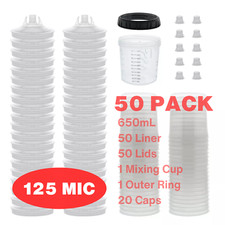 Agw Eps1 Disposable Paint Spray Gun Cup Liners And Lid System 650ml Kit 50 Pack