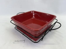 Vintage CT Cook’s Tradition Red Square Baking Dish With Rack and Trivet 8”