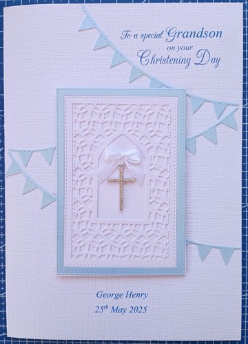 Personalised Hand made Christening card. Grandson, Granddaughter, Son, Daughter - Picture 2 of 5