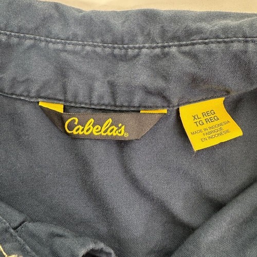 Cabelas Shirt Men's XL Short Sleeve Button Down Pockets Outdoor Cotton Logo Blue - Picture 6 of 8