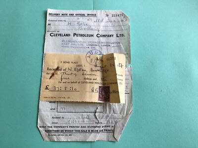 UK Cleveland Petroleum Company Ltd Grimsby 1957 Rechnung & Quittung R42963