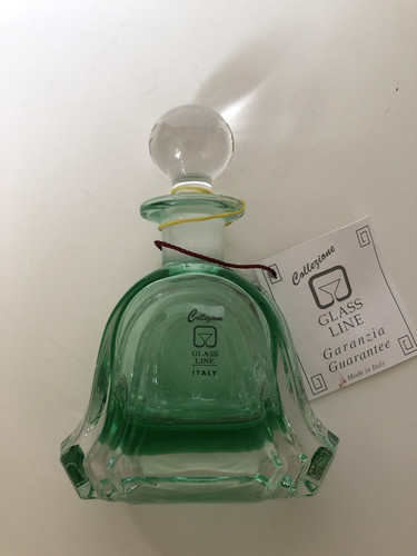 COLLEZIONE Crystal Glass Line Green Perfume Bottle with Stopper Napoli Italy NEW - Picture 2 of 4