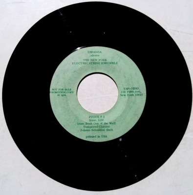 THE NEW YORK ELECTRIC STRING ENSEMBLE- Fugue #2/Gavotte- Vinyl 45rpm PROMO