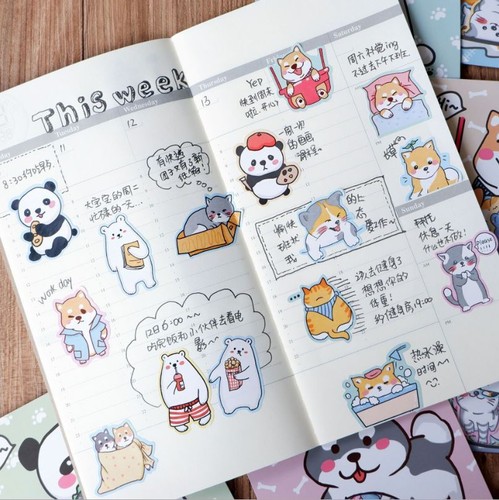 Lot 6 Kawaii Japanese Cat Shiba Dog Panda Sticker Flakes Cute Diary Journal Seal - Picture 5 of 7