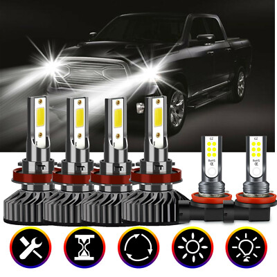 For Dodge Ram 1500 2500 3500 2014 2015 LED Headlights High Low Fog Light Bulbs