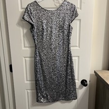 Calvin Klein Women's Sequin Silver Sheath Dress (8, Silver/Black) Worn Once