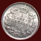 🇨🇦 Uncirculated 1917 King George V 5 Cents Silver Coin Canada