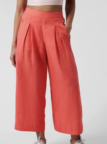 ATHLETA PLAYA LINEN WIDE LEG CROP PANT SIZE 8 PASSIONFRUIT CORAL #798591 - Picture 2 of 8