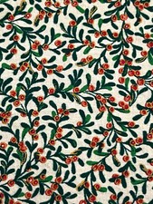 Cotton Fabric Holly Green Leaves Red Berries 21x43 Christmas Material