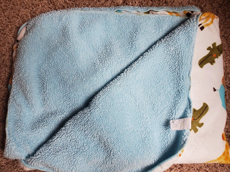 Manta azul safari selva peluche bebé cómodo Sherpa jirafa mono elefante Foto 2 de 4