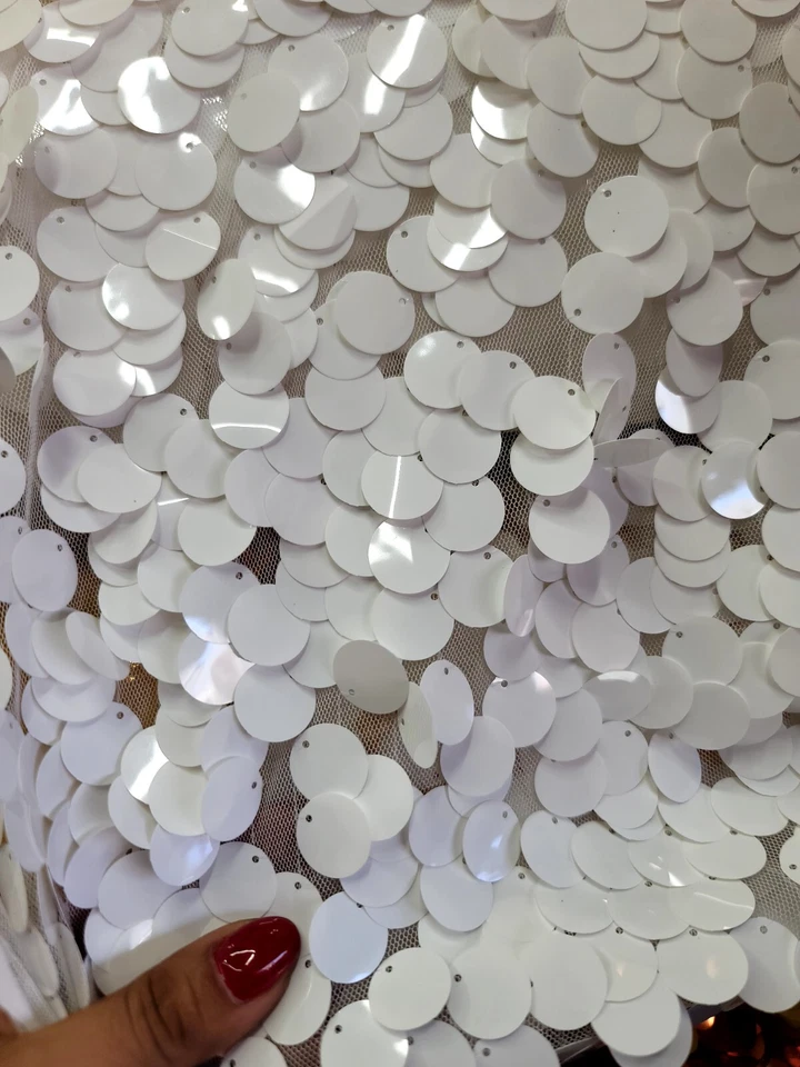 Sequin White Paillette Fabrics / 58" Wide / Sold by the yard Embroidery On Mesh - Image 3 of 4