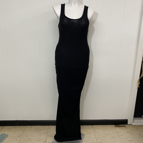 Standard James Perse Dress Womens 3 Black Cotton Stretch Ruched Sleeveless Maxi