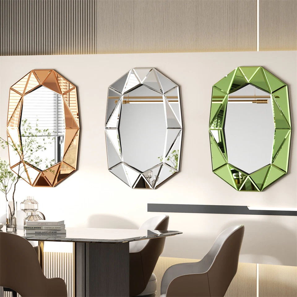 Luxury Glass Art Deco Irregular Wall Mirror 29x40in Large Vintage Antique Decor - Image 4 of 4