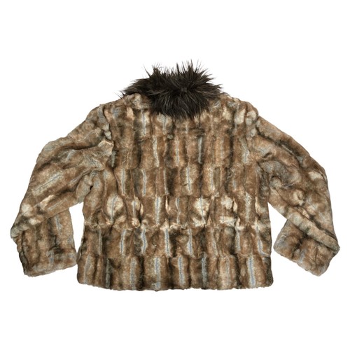 Adrienne Landau Size LARGE Faux FUR JACKET Coat Long Fur Collar Lapel Brown NWOT - Picture 10 of 13