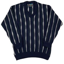 Vintage Mens Medium Textured 3D Sweater Forest Green Navy Biggie Cosby Australia