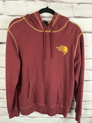 The North Face Mens Size S Maroon Multicolor Long Sleeve Hoodie Drawstring