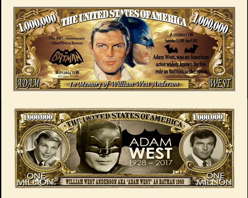 Adam West as Batman 1960 Novelty Dollar Bill comes In a Free Soft Polly Sleeve