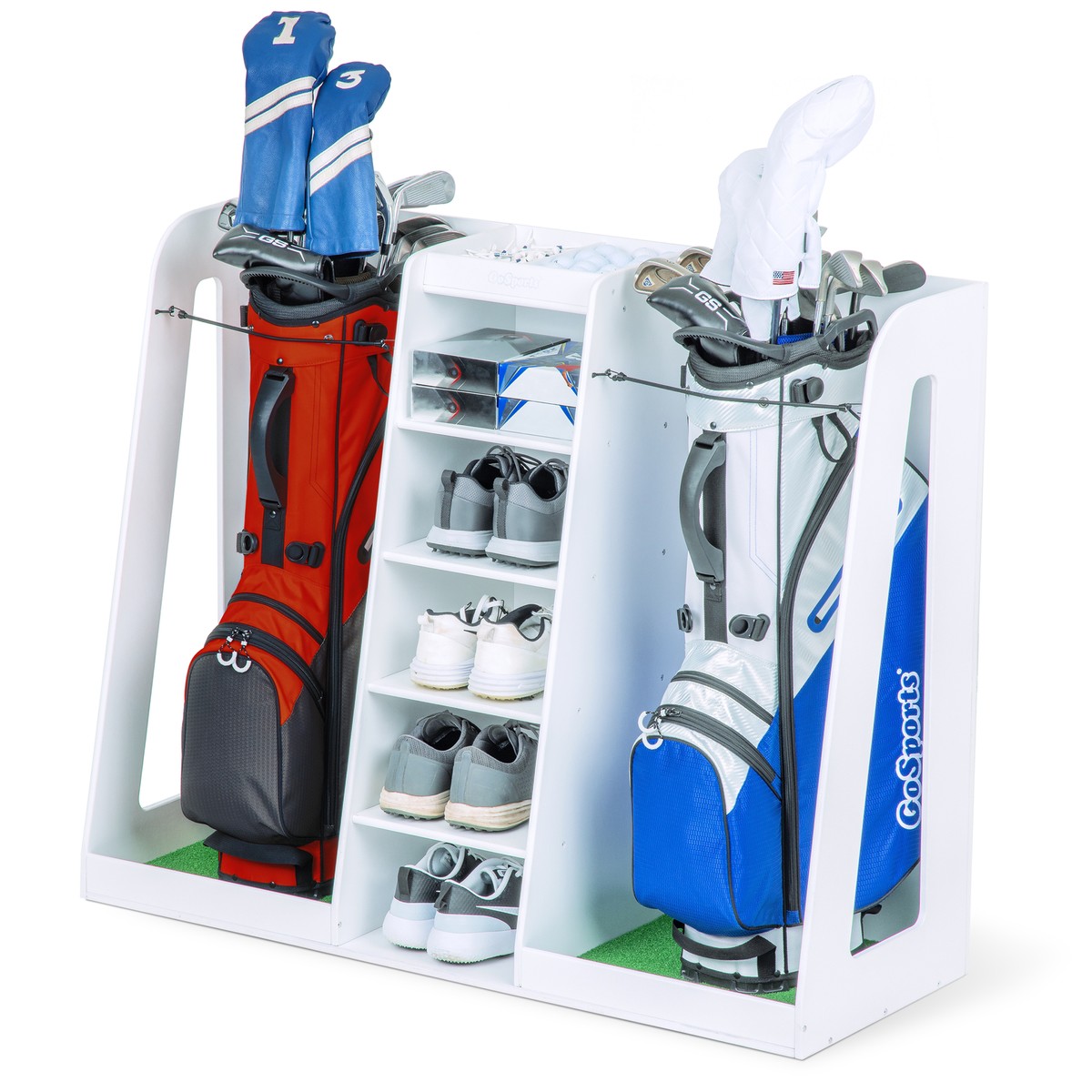 GoSports Premium Wooden Golf Bag Organizer and Storage Rack
